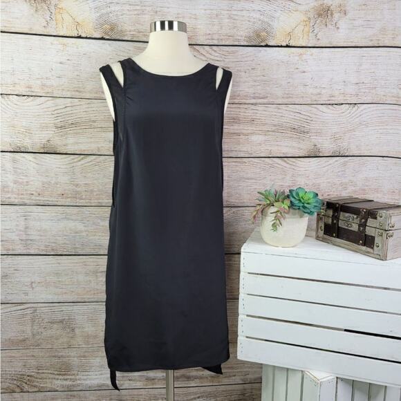 A. OK Black Cutout Mini Shift Dress Size S Sleeveless Round Neck Double Straps - Picture 1 of 9